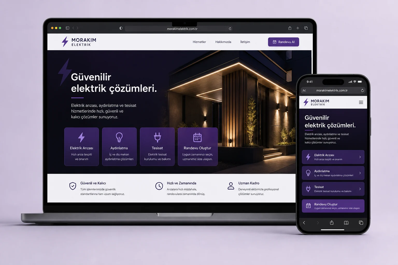 Morakım Elektrik web sitesinin masaüstü ve mobil ekranlar için hazırlanan proje görselleştirmesi