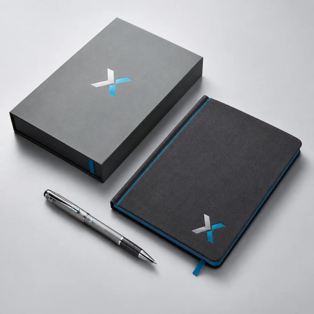 Defter & Kalem Seti — Antrasit kapak & gümüş detay